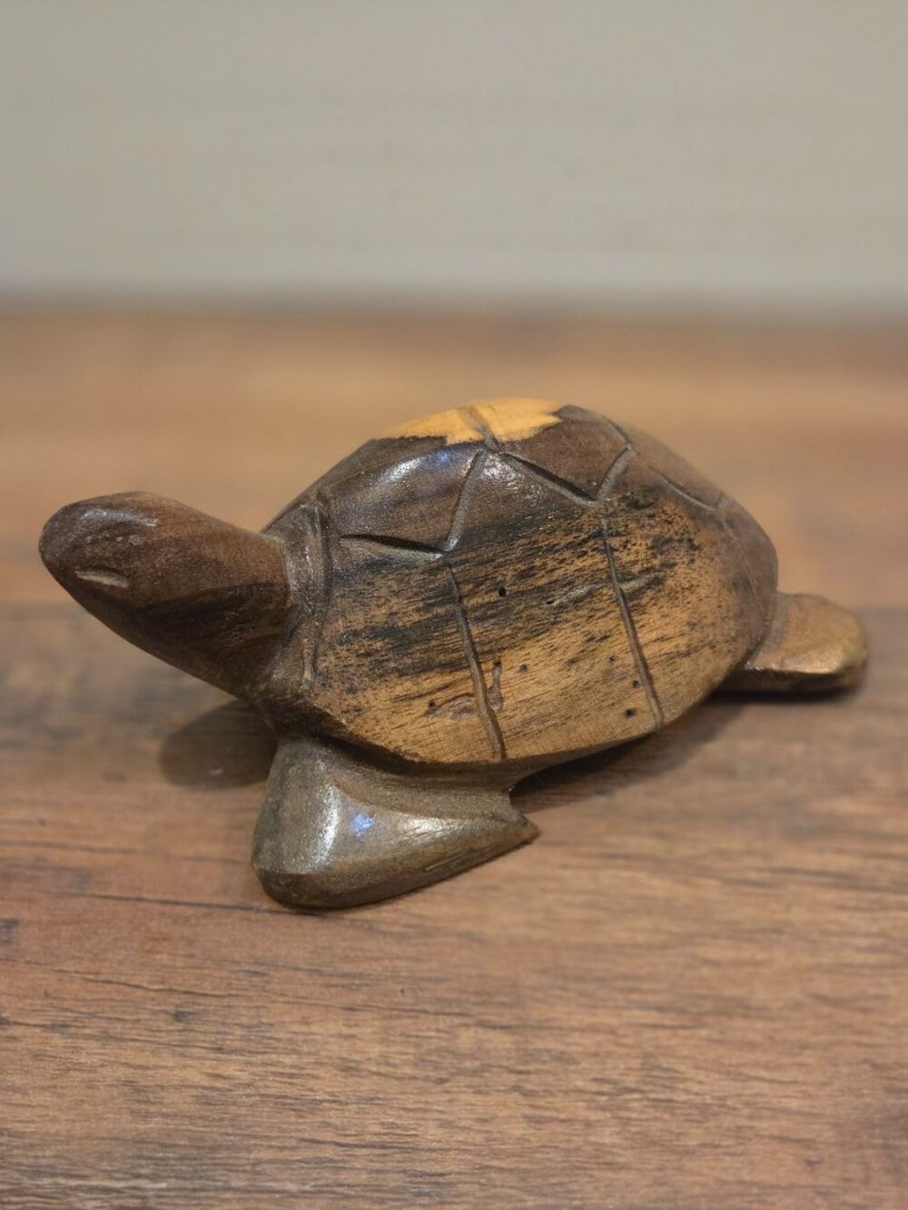 Vintage Hand Carved Solid Wooden Turtle Decor